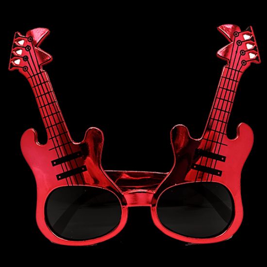 Kırmızı Renk Gitar Şekilli Parti Gözlüğü  resmi