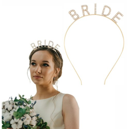 Altın Gold Renk Bekarlığa Veda Kristal Taş Bride Tacı İthal resmi