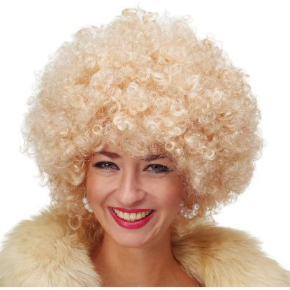 Altın Renk Kıvırcık Afro Parti Peruğu resmi
