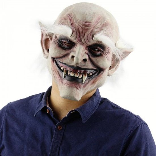 Korku Zombi Maskesi Beyaz Saçlı Lateks Vampir Maskesi resmi