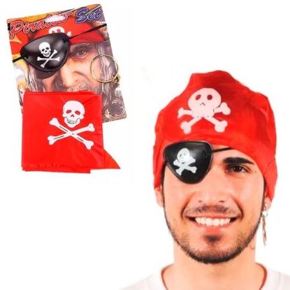Korsan Bandana, Göz Maskesi ve Küpe 3'lü Kostüm Seti resmi