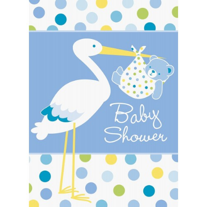 Baby Boy Stork Temalı Mavi Davetiye 8 Adet  resmi
