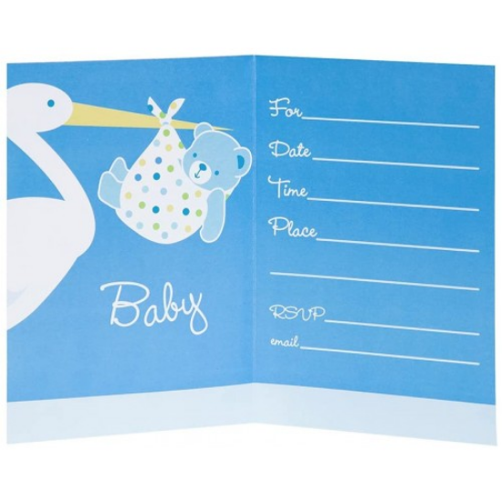 Baby Boy Stork Temalı Mavi Davetiye 8 Adet  resmi
