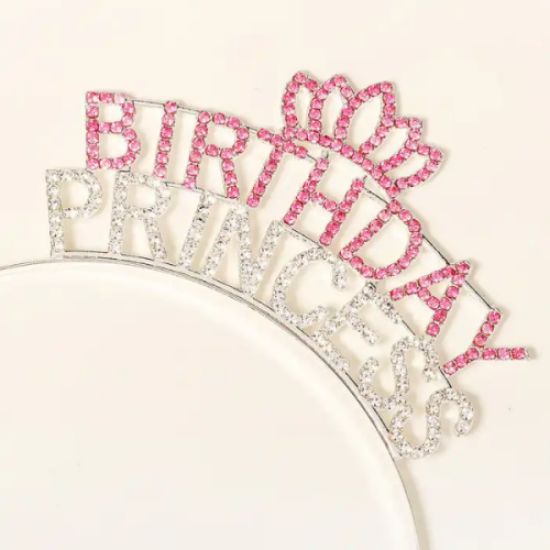 Kristal Taşlı Birthday Princess Yazılı Parti Tacı Pembe Renk  resmi