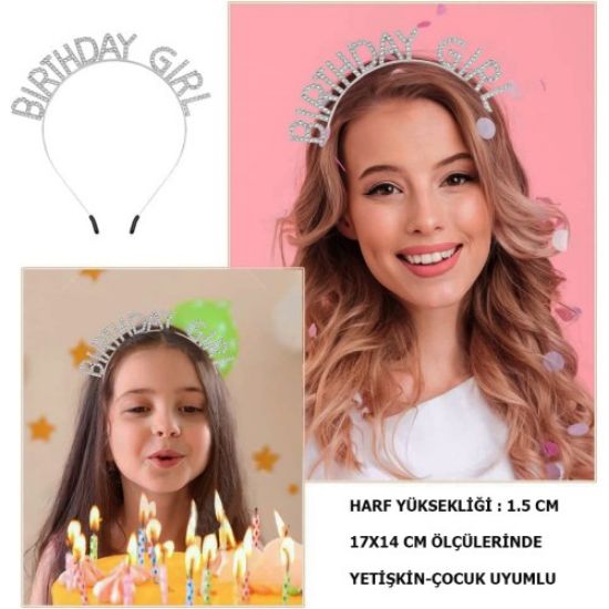 Kristal Taşlı Gümüş Birthday Girl Parti Tacı resmi