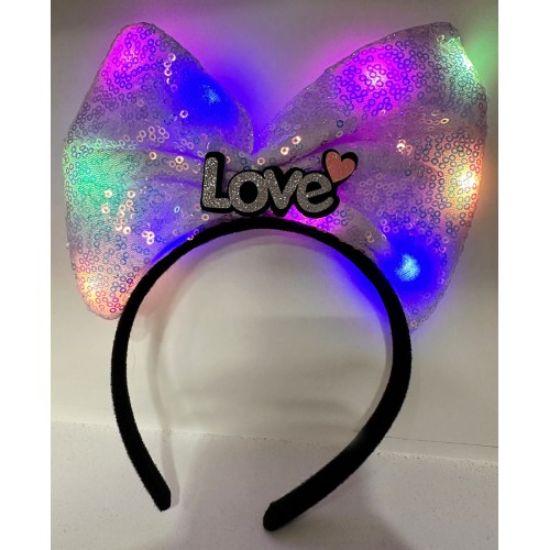 Led Işıklı Gümüş Love Yazılı Lila Fiyonk Taç resmi