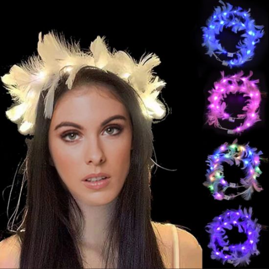 Led Işıklı RGB 3 Fonksiyonlu Otrişli Parti Tacı Beyaz Renk  resmi