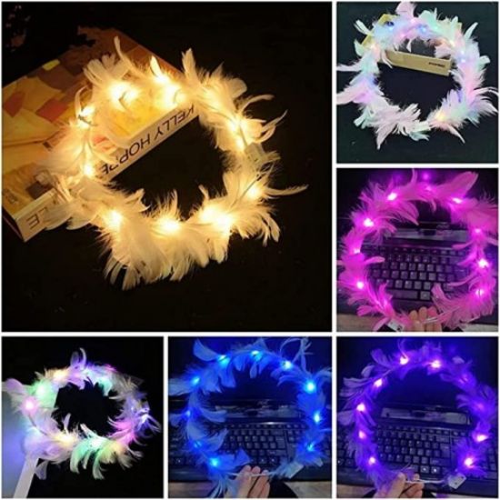 Led Işıklı RGB 3 Fonksiyonlu Otrişli Parti Tacı Pembe Renk  resmi