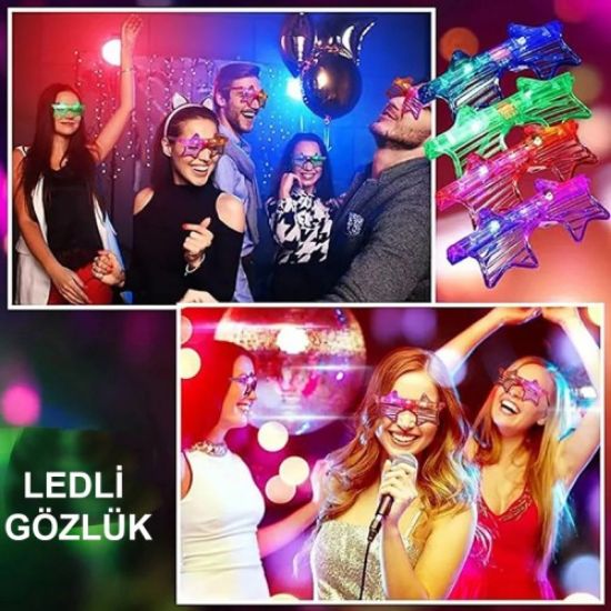 Ledli Yıldız Parti Gözlüğü 6 Renk 12 Adet resmi