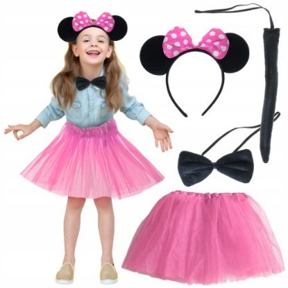 Minnie Kostüm Seti (Pembe Tütü Etek + Pembe Taç + Papyon + Kuyruk) resmi