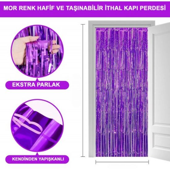 Mor Ekstra Metalize Saçaklı Arka Fon Perde resmi