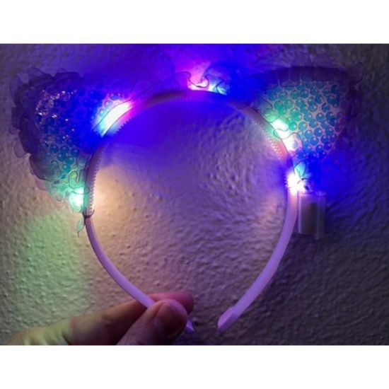 Mor Pullu Led Işıklı Kedi Kulak Taç resmi