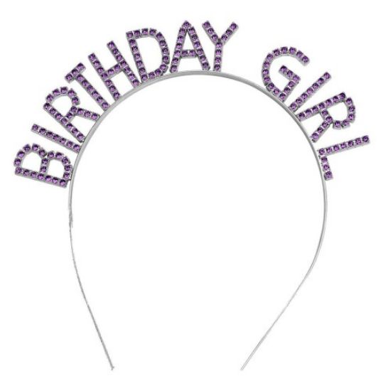 Mor Renk Kristal Taşlı Parlak Birthday Girl Yazılı Taç resmi