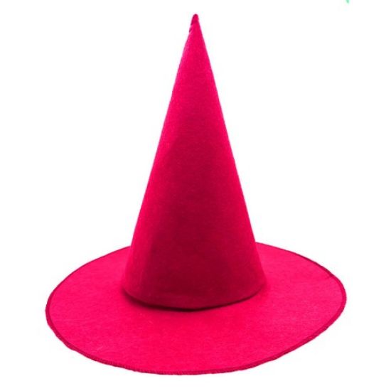 Pembe Fuşya Renk Keçe Cadı Şapkası Yetişkin Çocuk Uyumlu 35X38 cm resmi
