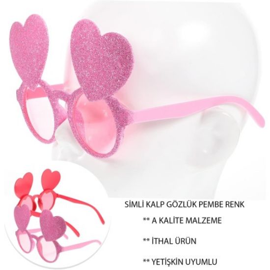 Pembe Renk Sim İşlenmiş Kalp Figürlü Parti Gözlüğü resmi