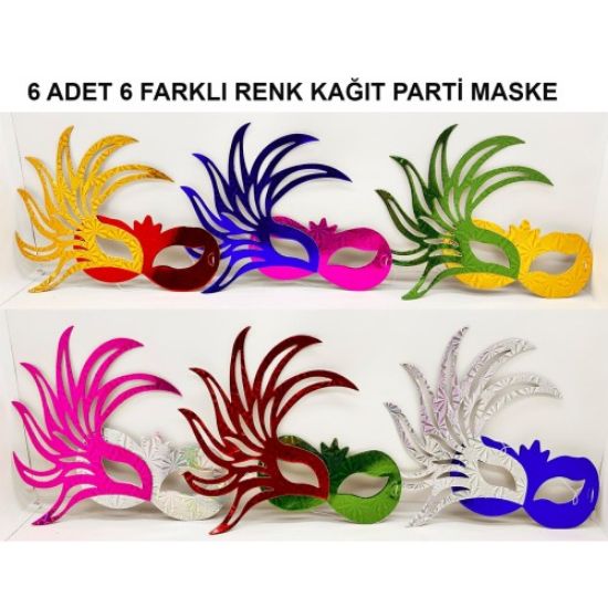 Rengarenk Kağıt Parti Balo Maskesi 6 Adet resmi