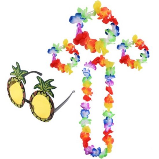 Renkli Ananas Gözlük, Taç, Kolye ve Bileklik Seti resmi