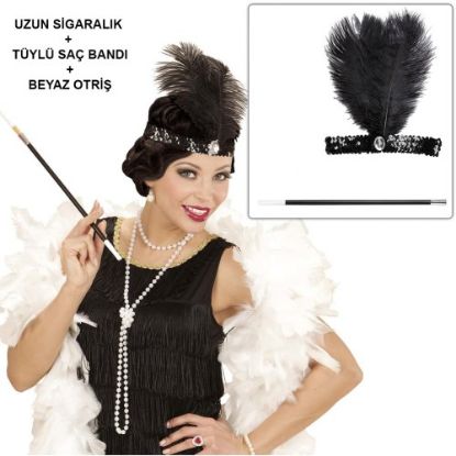 Retro Charliston Aksesuar Seti – Gatsby Kostüm Seti resmi