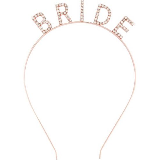 Rose Gold Bekarlığa Veda Kristal Taş Bride Tacı resmi