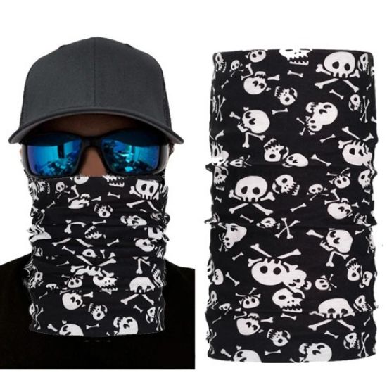 Siyah Beyaz İskelet Baskılı Buff Bandana resmi