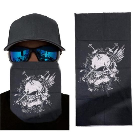 Siyah Beyaz Kafatası Baskılı Buff Bandana 25x48 cm resmi