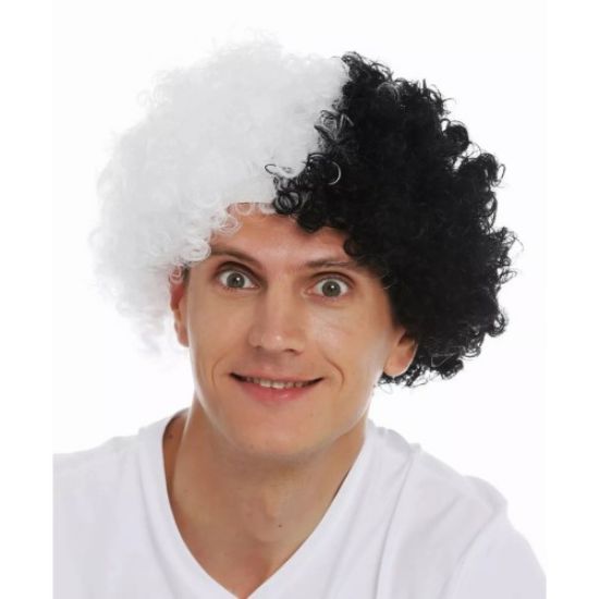 Siyah Beyaz Kıvırcık Afro Bonus Taraftar Peruğu  resmi