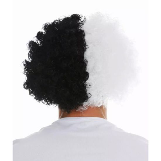 Siyah Beyaz Kıvırcık Afro Bonus Taraftar Peruğu  resmi