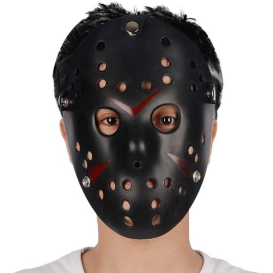Siyah Kırmızı Çizgili Jason Hannibal Maskesi resmi