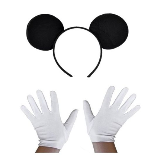 Siyah Mickey Mouse Tacı ve Beyaz Eldiven Seti  resmi