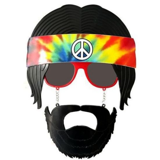 Siyah Saçlı Bandana Hippi Parti Gözlüğü resmi