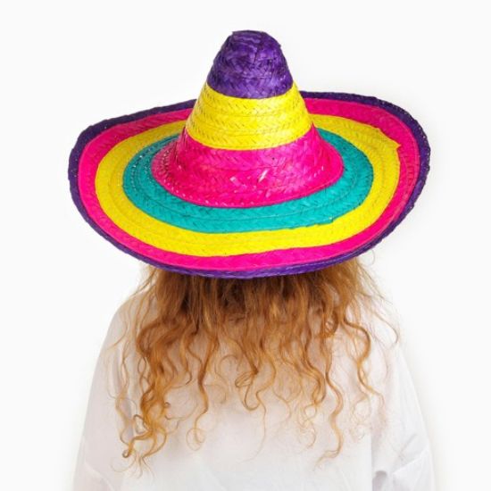 Sombrero Meksika Şapkası Renkli Örme Hasır Çocuk Boy resmi