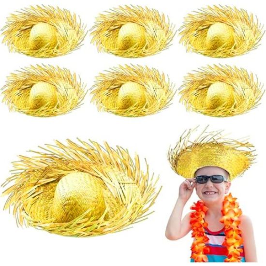 Tropikal Parti Sarı Hasır Hawaii Şapkası  resmi