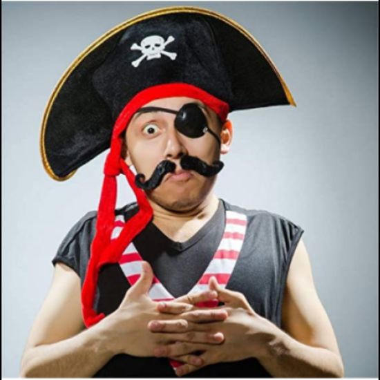Yetişkin Boy Kadife Kaptan Jack Sparrow Korsan Şapkası ve Plastik Korsan Göz Maskesi resmi