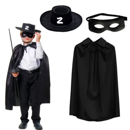 Zorro Pelerin Şapkası ve Maske Seti Çocuk Boy resmi