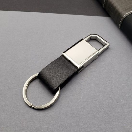 Deri Siyah Gümüş Metal Anahtarlık resmi