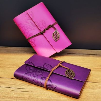 Deri Yaprak Desenli Çizgisiz Defter  resmi