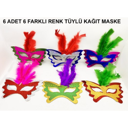Tüylü Kağıt Parti Venedik Balo After Maskesi 6 Adet resmi
