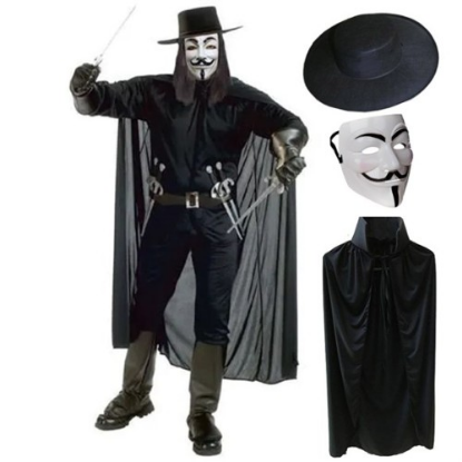 V For Vendetta Maskesi Şapka Pelerin Seti resmi