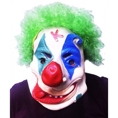 Yeşil Afro Peruklu Palyaço Maske resmi