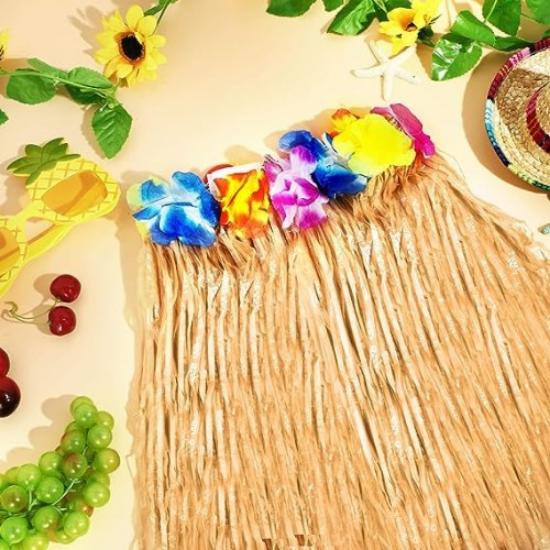 Yetişkin ve Çocuk Uyumlu Saman Renk Hawaii Etek 12 Adet resmi