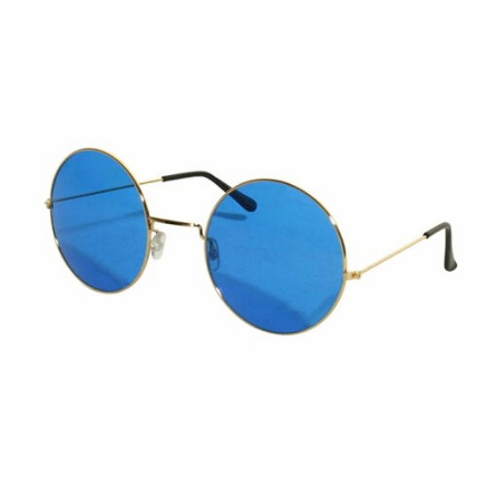 Yuvarlak Cam John Lennon Tarzı Gold Çerçeveli Mavi Gözlük resmi