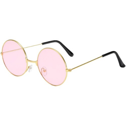 Yuvarlak Cam John Lennon Tarzı Gold Pembe Gözlük resmi
