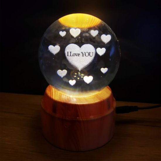 Kalpli I Love You Tasarımlı Dönen Cam Küre resmi