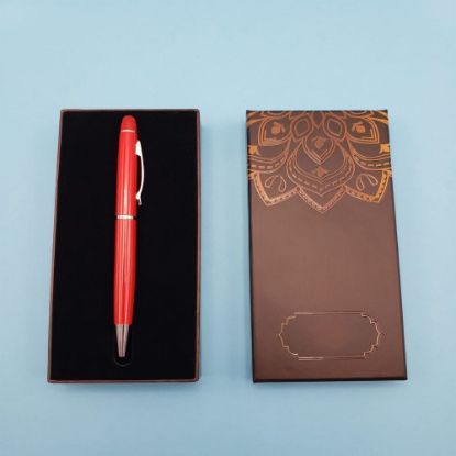 Mandala Desenli Kutulu Kırmızı Touchpen Tükenmez Kalem  resmi