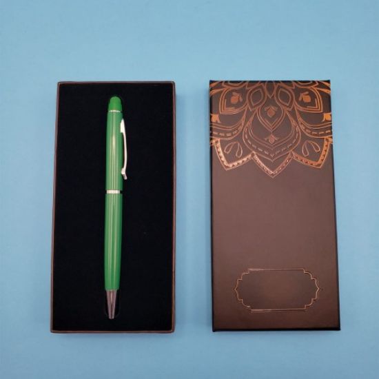 Mandala Desenli Kutulu Yeşil Touchpen Tükenmez Kalem  resmi