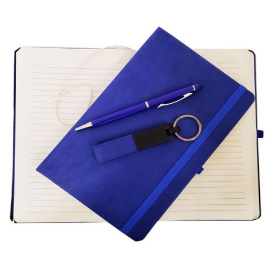 Mavi Deri Defter, Anahtarlık ve Tükenmez Kalem Seti  resmi