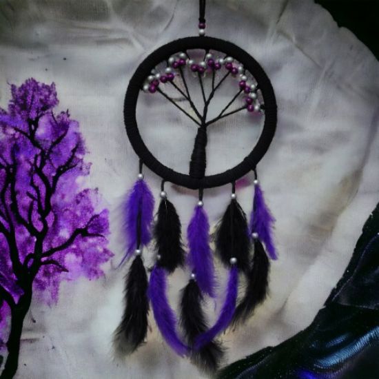 Mor İncili Hayat Ağacı Dream Catcher resmi
