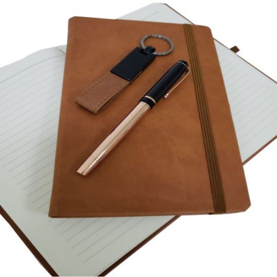 Özel Taba Rengi Vip Kalem Defter Ve Anahtarlık Seti  resmi