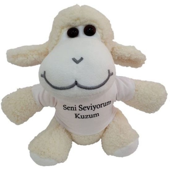 Seni Seviyorum Kuzum Tişörtlü Peluş Kuzu Oyuncak  resmi