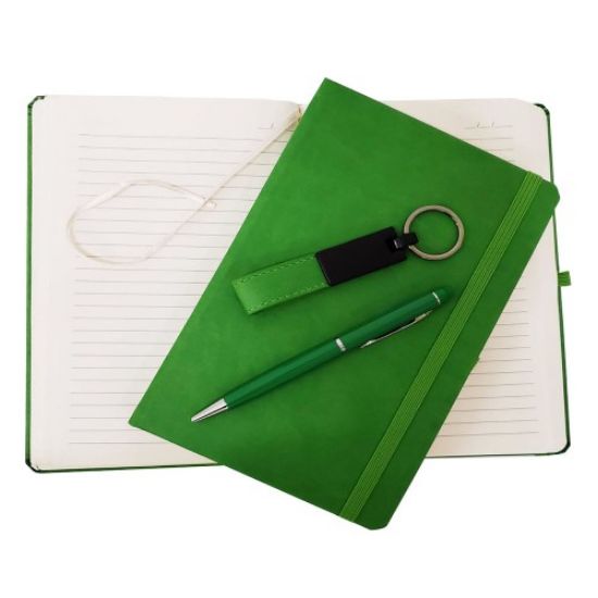 Yeşil Termo Deri Defter, Kalem ve Anahtarlık Seti resmi